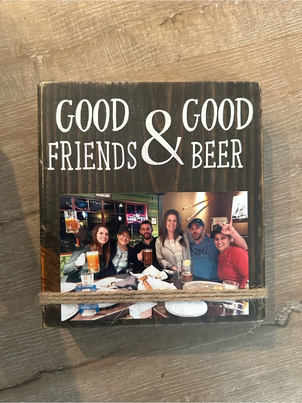 Good Friends & Beer Wood Photo Frame - Dark Brown farmhouse decor handmade NEW